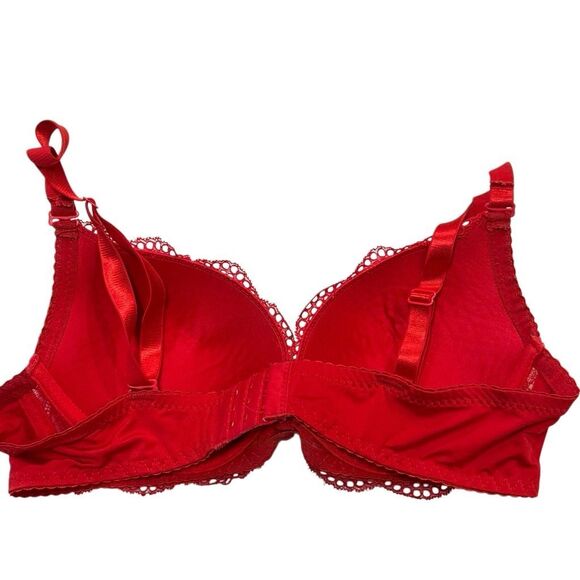 Natori Lace Overlay Padded Scalloped Trim Push-up Bra Red Size 38C - Picture 2 of 2